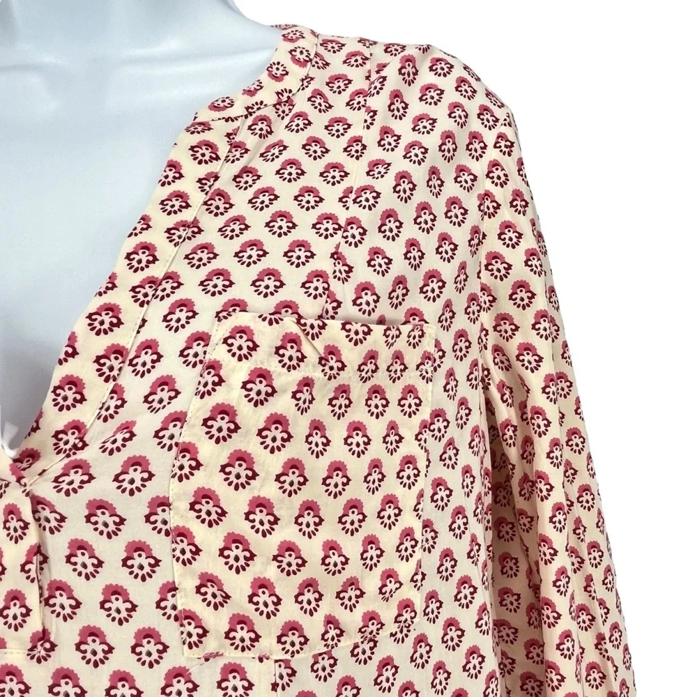 Maeve by Anthropologie Women Size 4 Loose Flowy Blouse Laiken Print Henley‎
